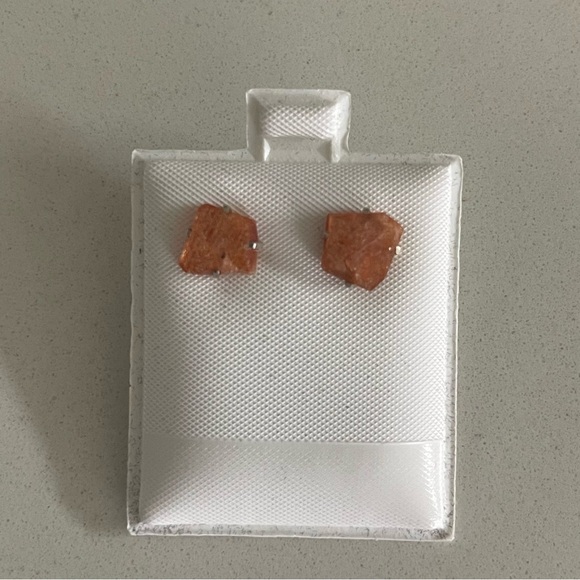 Sterling silver 925 one of a kind Sunstone rough earrings - Picture 7 of 8